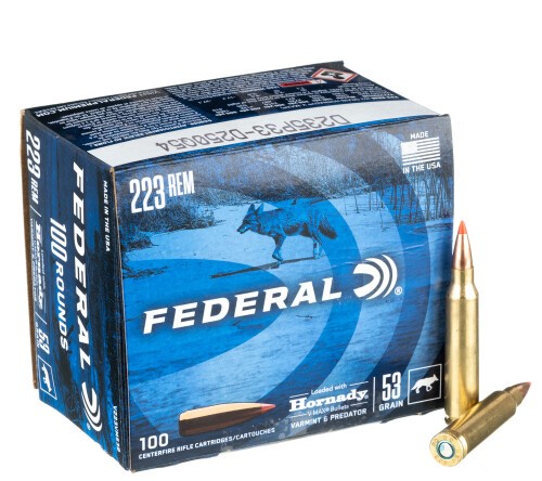 100 Rounds of .223 Ammo by Federal Varmint & Predator – 53gr V-MAX