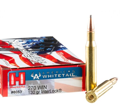 200 Rounds of .270 Win Ammo by Hornady American Whitetail – 130gr InterLock