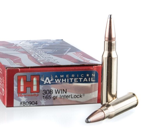 200 Rounds of .308 Win Ammo by Hornady American Whitetail – 165gr InterLock SP