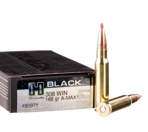 200 Rounds of .308 Win Ammo by Hornady BLACK – 168gr A-MAX