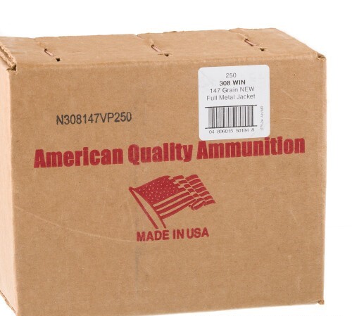 250 Rounds of .308 Win Ammo by American Quality Ammunition – 147gr FMJ