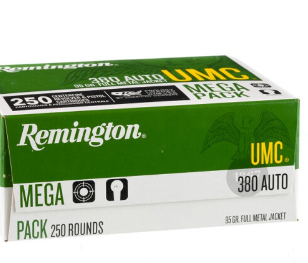 250 Rounds of .380 ACP Ammo Remington – 95gr MC