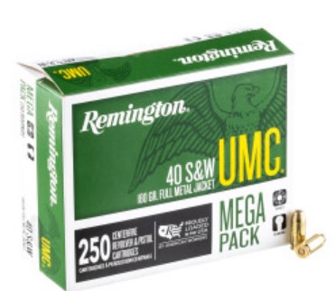 250 Rounds of .40 S&W Ammo Remington – 180gr MC