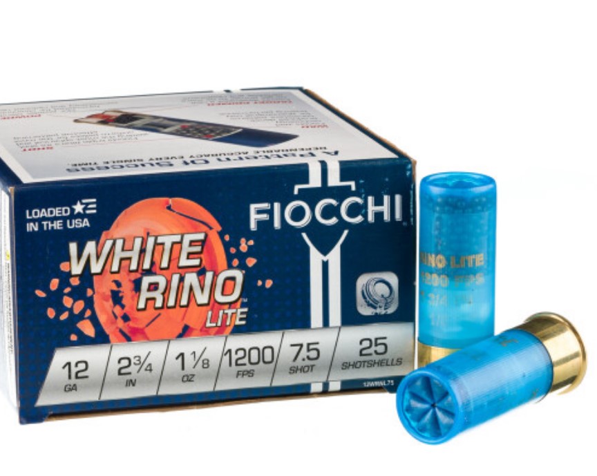 250 Rounds of 12ga Ammo by Fiocchi White Rino 7.5 shot