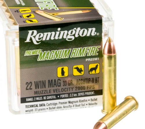 500 Rounds of .22 WMR Ammo by Remington Premier Magnum Rimfire – 33gr AccuTip-V