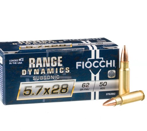 500 Rounds of 5.7x28mm Ammo by Fiocchi Subsonic – 62gr FMJ