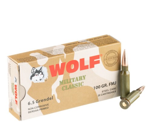 500 Rounds of 6.5mm Grendel Ammo by Wolf Military Classic – 100 gr FMJ