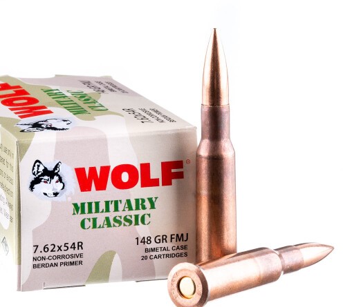 500 Rounds of 7.62x54r Ammo by Wolf Military Classic – 148gr FMJ
