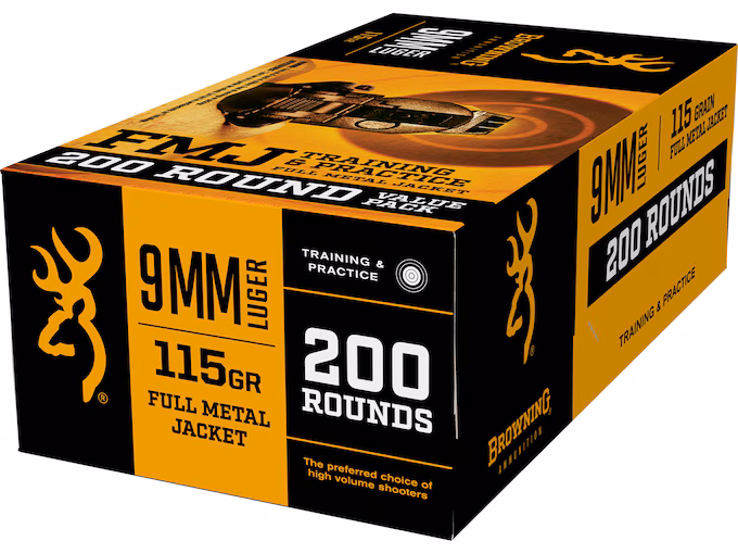 Browning FMJ 9mm Luger Ammo 115 Grain Full Metal Jacket