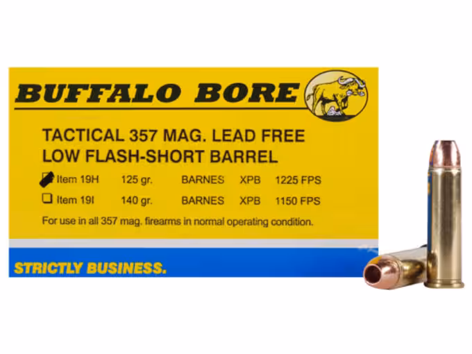 Buffalo Bore 357 Magnum Ammo 125 Grain Barnes TAC-XP Solid Hollow Point Low Flash Lead Free
