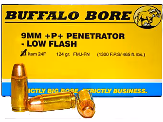 Buffalo Bore 9mm Luger +P+ Ammo 124 Grain Jacketed Hollow Point