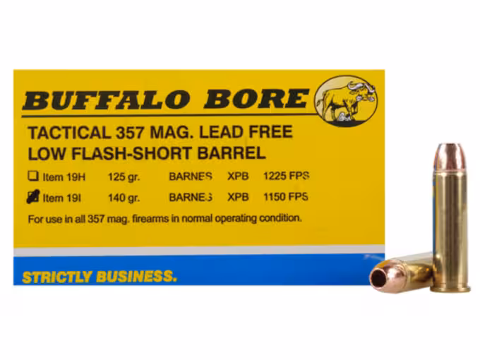 Buffalo Bore Short Barrel Low Flash 357 Magnum Ammo 140 Grain Barnes TAC-XP Solid Hollow Point Lead Free