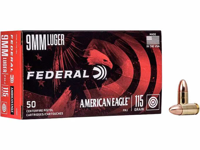 Federal American Eagle 9mm Luger Ammo 115 Grain Full Metal Jacket