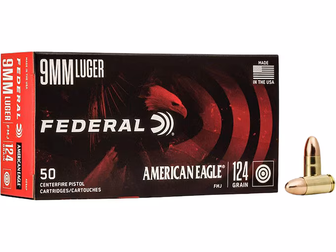 Federal American Eagle 9mm Luger Ammo 124 Grain Total Metal Jacket