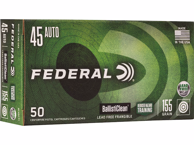 Federal Premium BallistiClean RHT 45 ACP Ammo 155 Grain Flat Nose Lead Free