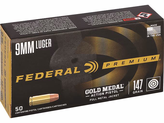 Federal Premium Gold Medal Match 9mm Luger Ammo 147 Grain Full Metal Jacket