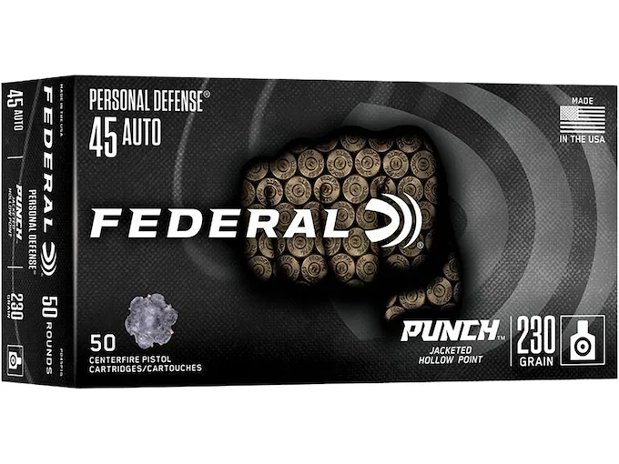 Federal Premium Personal Defense Punch 45 ACP Ammo 230 Grain Federal Punch Jacketed Hollow Point