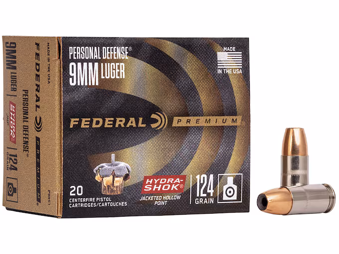 Federal Premium Personal Defense Ammo 9mm Luger 124 Grain Hydra-Shok Jacketed Hollow Point