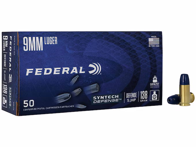 Federal Syntech Defense 9mm Luger Ammo 138 Grain Jacketed Hollow Point