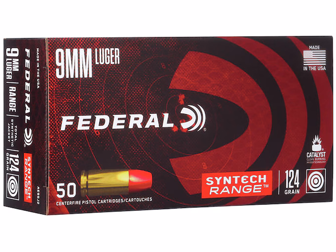 Federal Syntech Range 9mm Luger Ammo 124 Grain Federal TSJ Total Synthetic Jacket (TSJ)