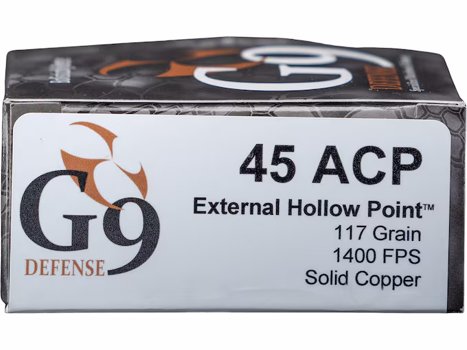 G9 Defense 45 ACP Ammo 117 Grain Fluted Lead Free