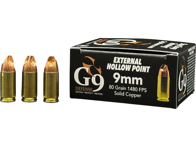 G9 Defense 9mm Luger Ammo 80 Grain Fluted Lead Free