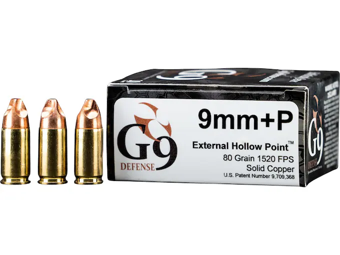 G9 Defense 9mm Luger +P Ammo 80 Grain Fluted Lead Free