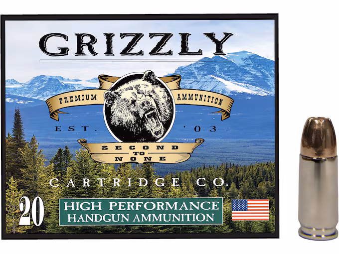 Grizzly Cartridge High Performance Handgun 9mm Luger +P+ Ammo 124 Grain Jacketed Hollow Point