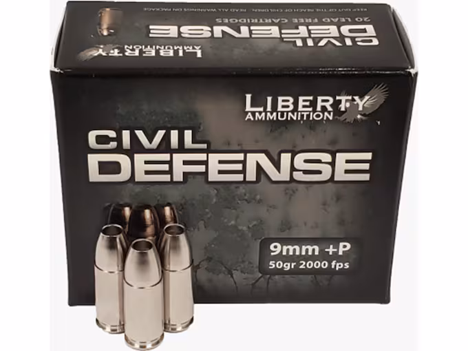 Liberty Civil Defense 9mm Luger +P Ammo 50 Grain Fragmenting Hollow Point Lead Free