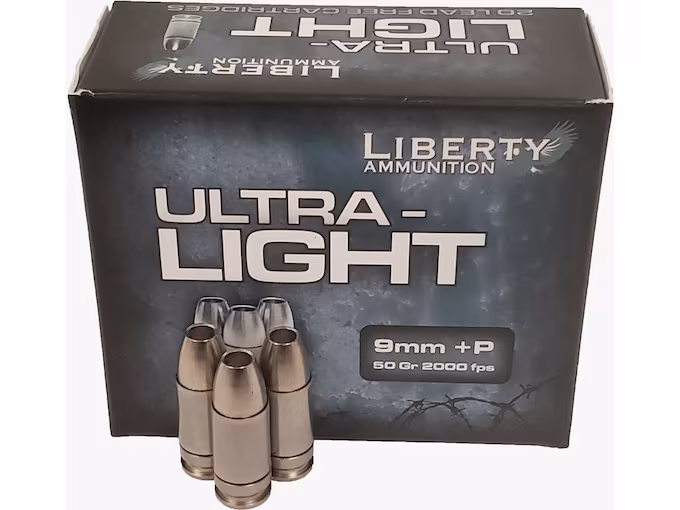 Liberty Ultra Light 9mm Luger +P Ammo 50 Grain Fragmenting Hollow Point Lead Free