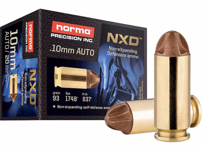 Norma NXD 10mm Auto Ammo 93 Grain Fluted Lead Free