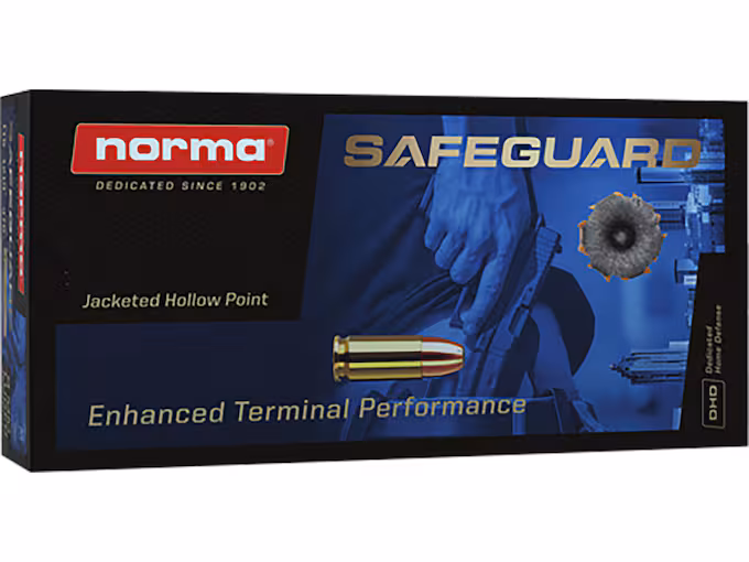 Norma Safeguard 9mm Luger Ammo 124 Grain Jacketed Hollow Point