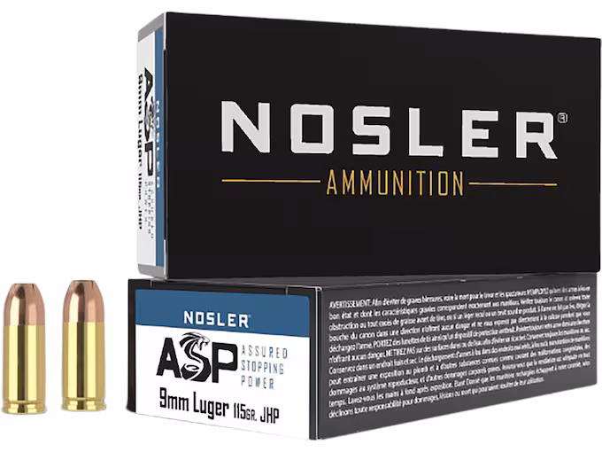 Nosler ASP 9mm Luger Ammo 115 Grain Jacketed Hollow Point