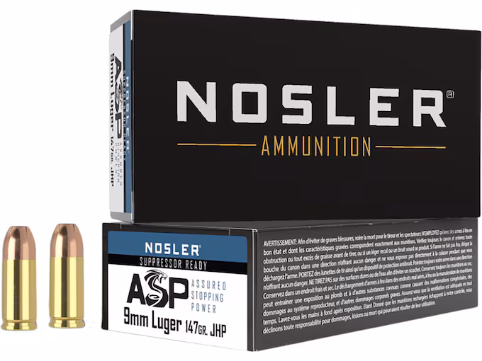 Nosler ASP 9mm Luger Ammo 147 Grain Jacketed Hollow Point
