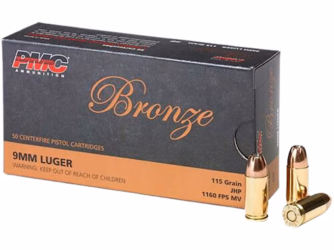 PMC Bronze 9mm Luger Ammo 115 Grain Jacketed Hollow Point