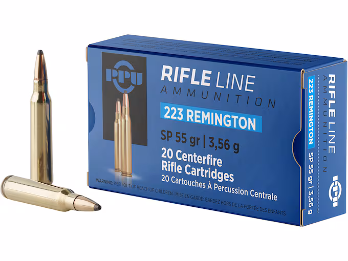 PPU 223 Remington Ammo 55 Grain Jacketed Box of 20