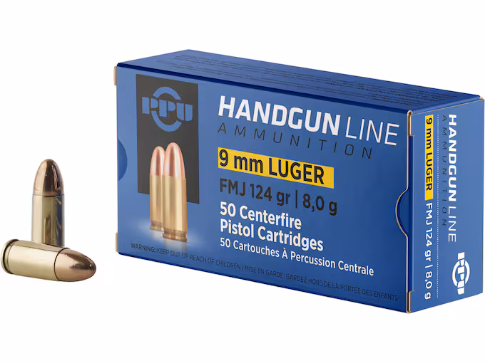 PPU 9mm Luger Ammo 124 Grain Full Metal Jacket