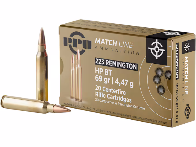 PPU Match 223 Remington Ammo 69 Grain Hollow Point