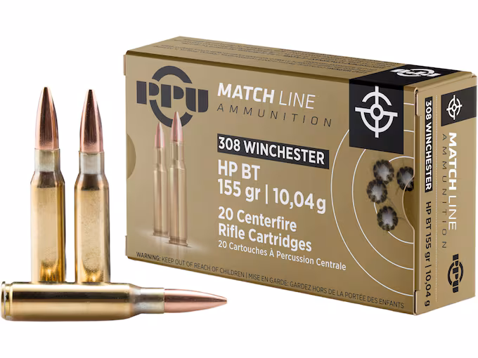 PPU Match 308 Winchester Ammo 155 Grain  Box of 20
