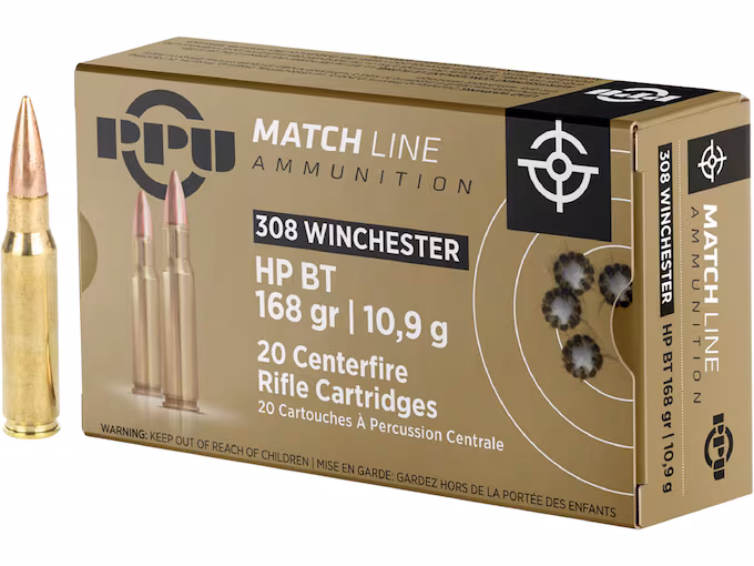 PPU Match 308 Winchester Ammo 168  Hollow Point