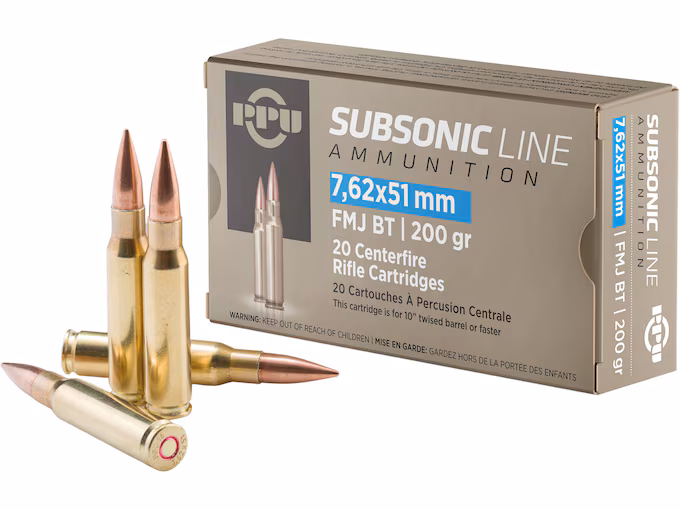 PPU Subsonic 7.62x51mm NATO Ammo 200 Box of 20