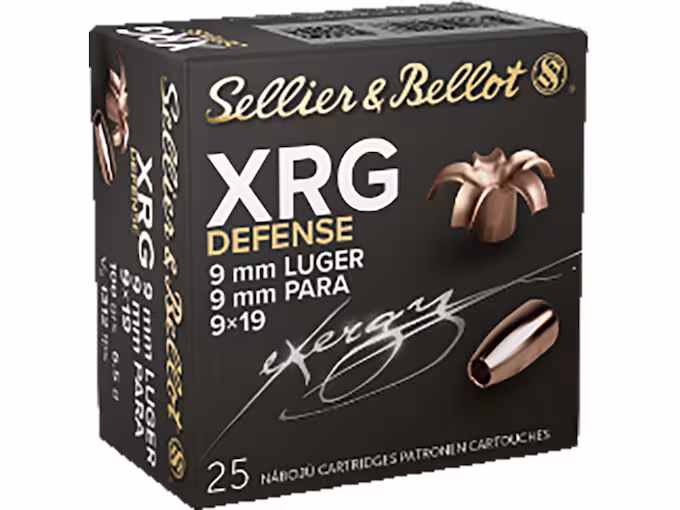 Sellier & Bellot XRG Defense 9mm Luger Ammo 100 Grain Solid Hollow Point Lead Free