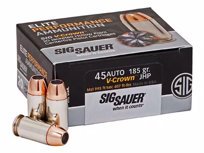Sig Sauer Elite Performance 45 ACP Ammo 185 Grain Sig V-Crown Jacketed Hollow Point