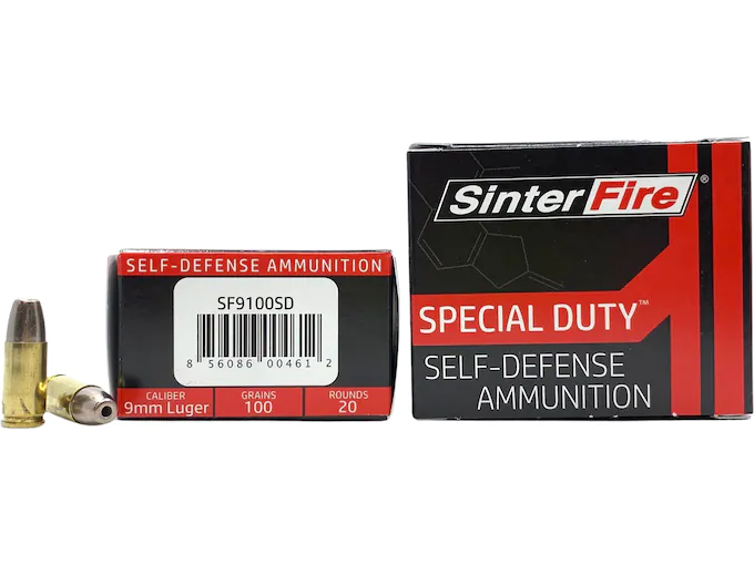 SinterFire Special Duty 9mm Luger Ammo 100 Grain Frangible Hollow Point Lead Free