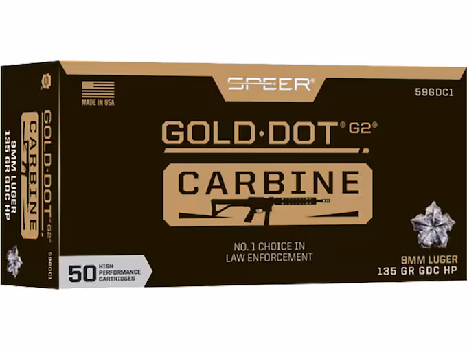 Speer Gold Dot Carbine 9mm Luger Ammo 135 Grain Speer G2 Jacketed Hollow Point