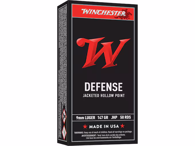 Winchester Defense 9mm Luger Ammo 147 Grain Jacketed Hollow Point