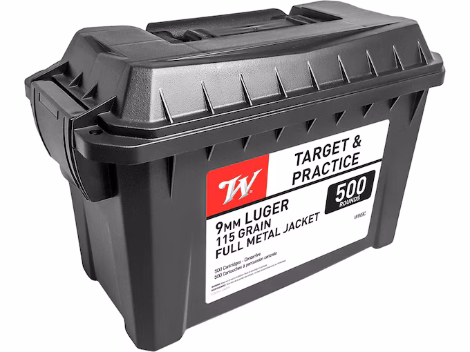 Winchester White Box USA 9mm Luger Ammo 115 Grain Full Metal Jacket Ammo Can