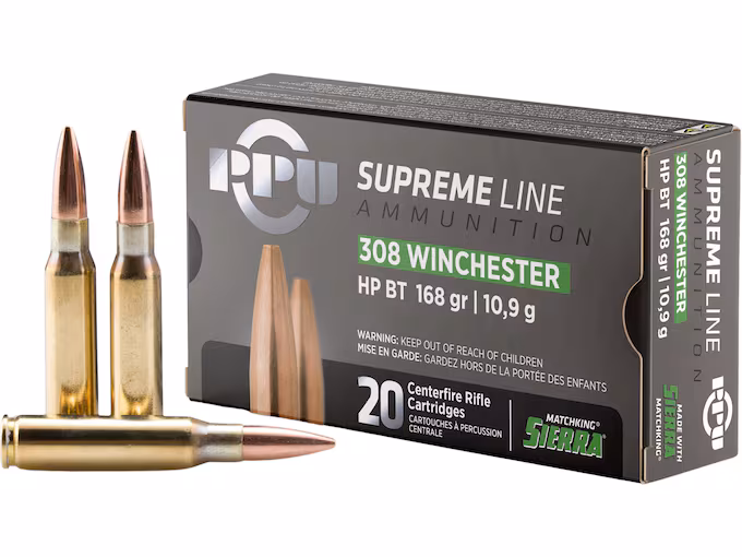 PPU Supreme 308 Winchester Ammo 168 Grain Sierra  Box of 20